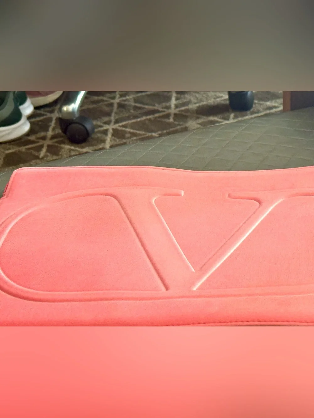 Valentino Coral Pink Embossed V Logo large Soft Velvet Laptop Sleeve